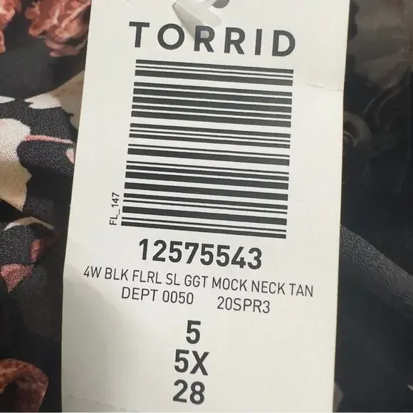 Torrid Georgette Mock Neck Tank Top Size 5X Black Floral Print Ruffle Trim NWT - Picture 9 of 9